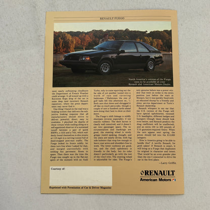 Renault Fuego Car Sales Brochure Catalog Vintage Advertising Car and Driver