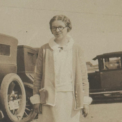 Vintage Car Photo Photograph Print Woman with Automobile Snapshot