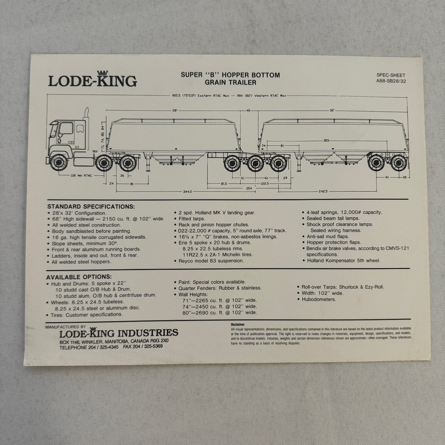 Lode King Super B Hopper Bottom Grain Truck Trailer Sales Sheet Brochure