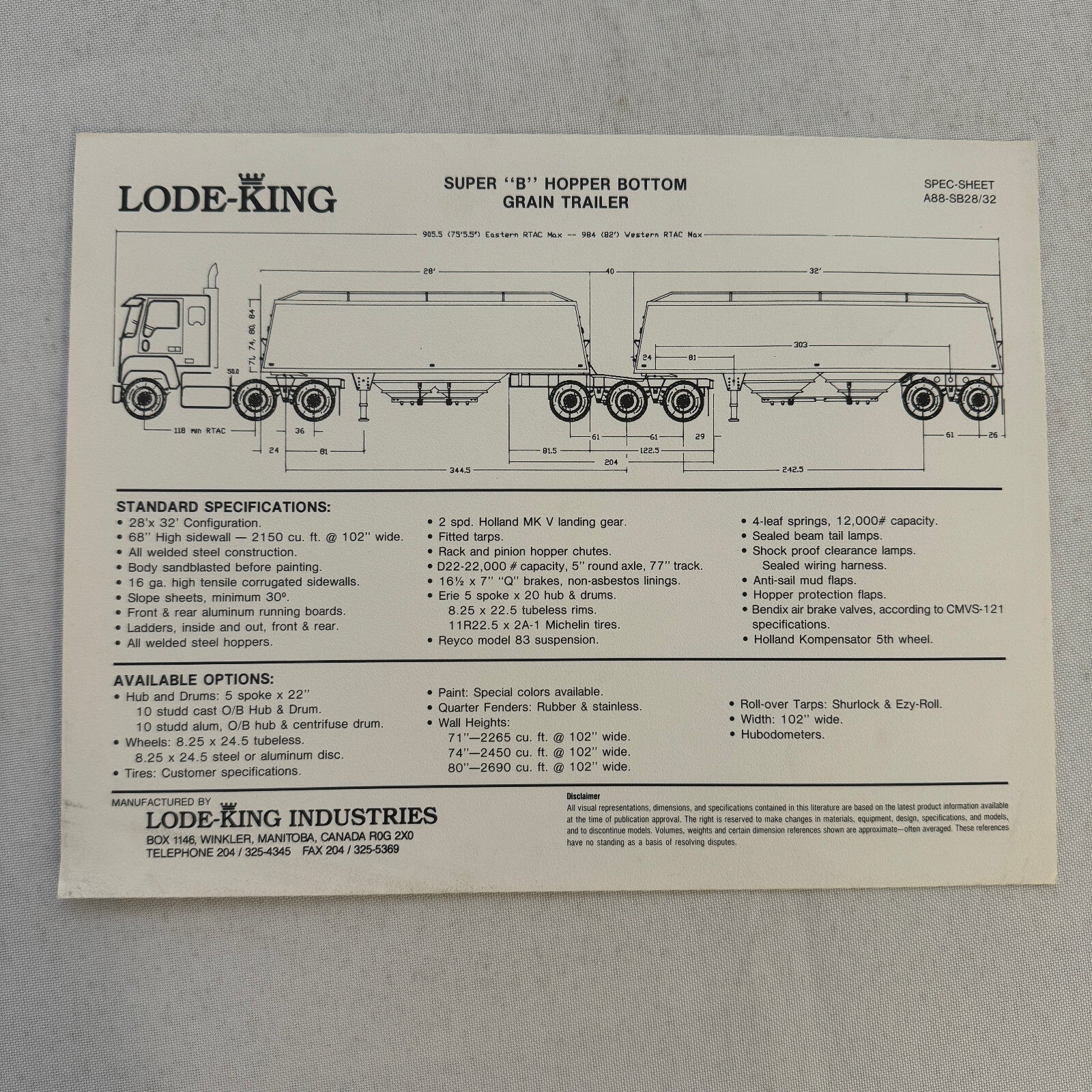Lode King Super B Hopper Bottom Grain Truck Trailer Sales Sheet Brochure