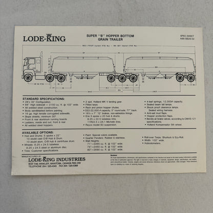 Lode King Super B Hopper Bottom Grain Truck Trailer Sales Sheet Brochure