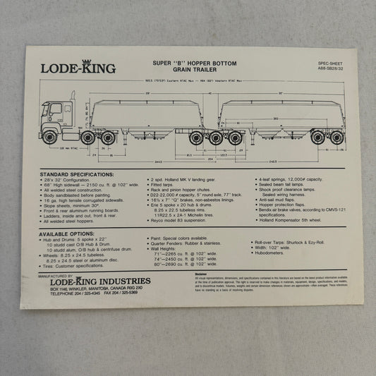 Lode King Super B Hopper Bottom Grain Truck Trailer Sales Sheet Brochure