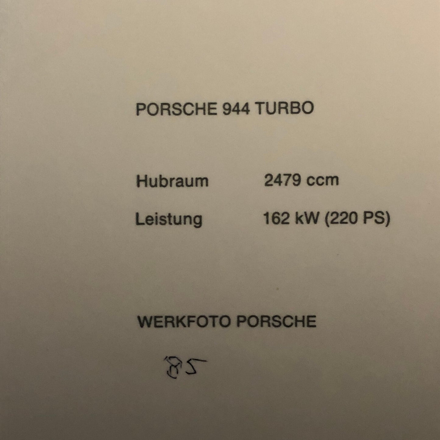 Vintage Porsche 944 Turbo Factory Werkfoto Photograph Press Photo 1985