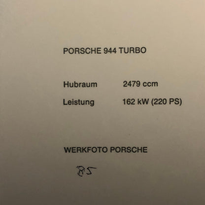 Vintage Porsche 944 Turbo Factory Werkfoto Photograph Press Photo 1985