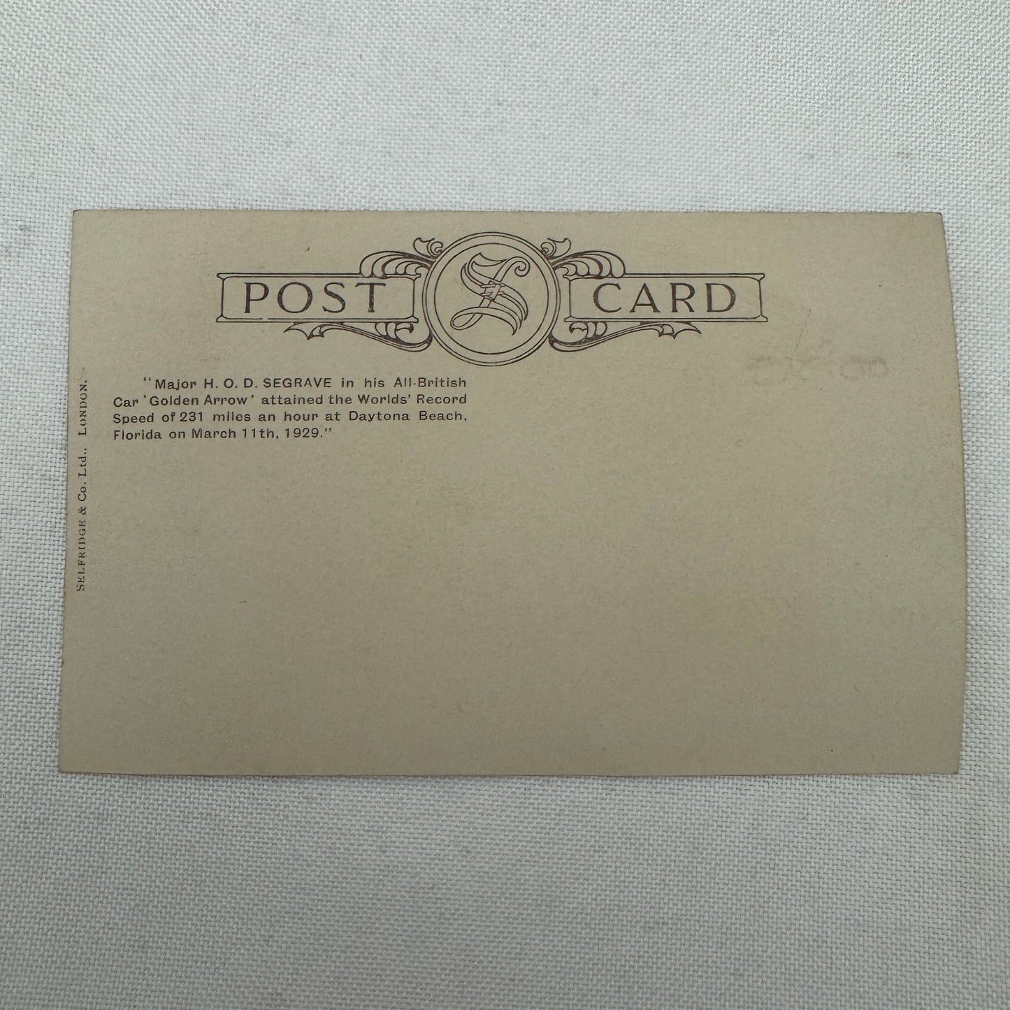Vintage Land Speed Postcard Major Seagrave Golden Arrow Irving Napier Special