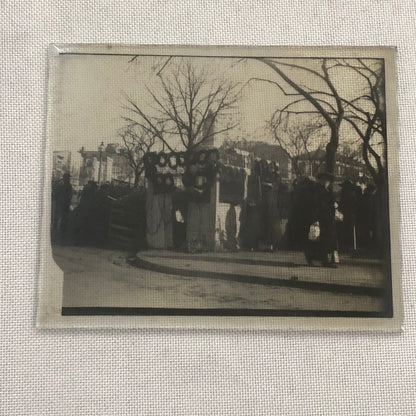Antique Glass Plate Lantern Slide Photo People in Market with Plants Wreath