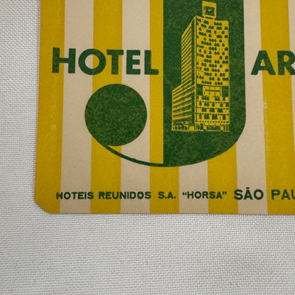 Vintage Travel Luggage Label Hotel Aragua Sao Paulo Brasil Brazil Brazilian