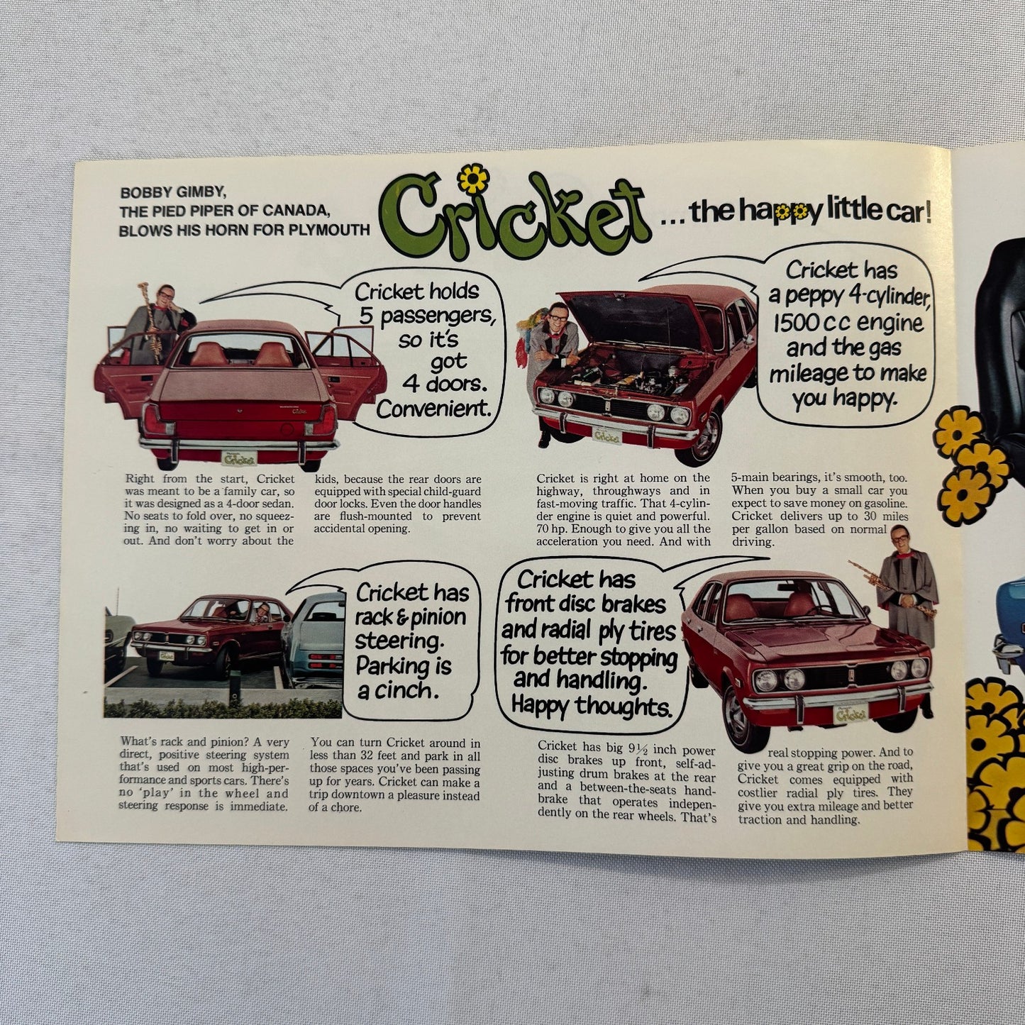 Plymouth Cricket Car Sales Brochure Catalog Sedan Bobby Gimby Cover Canadian