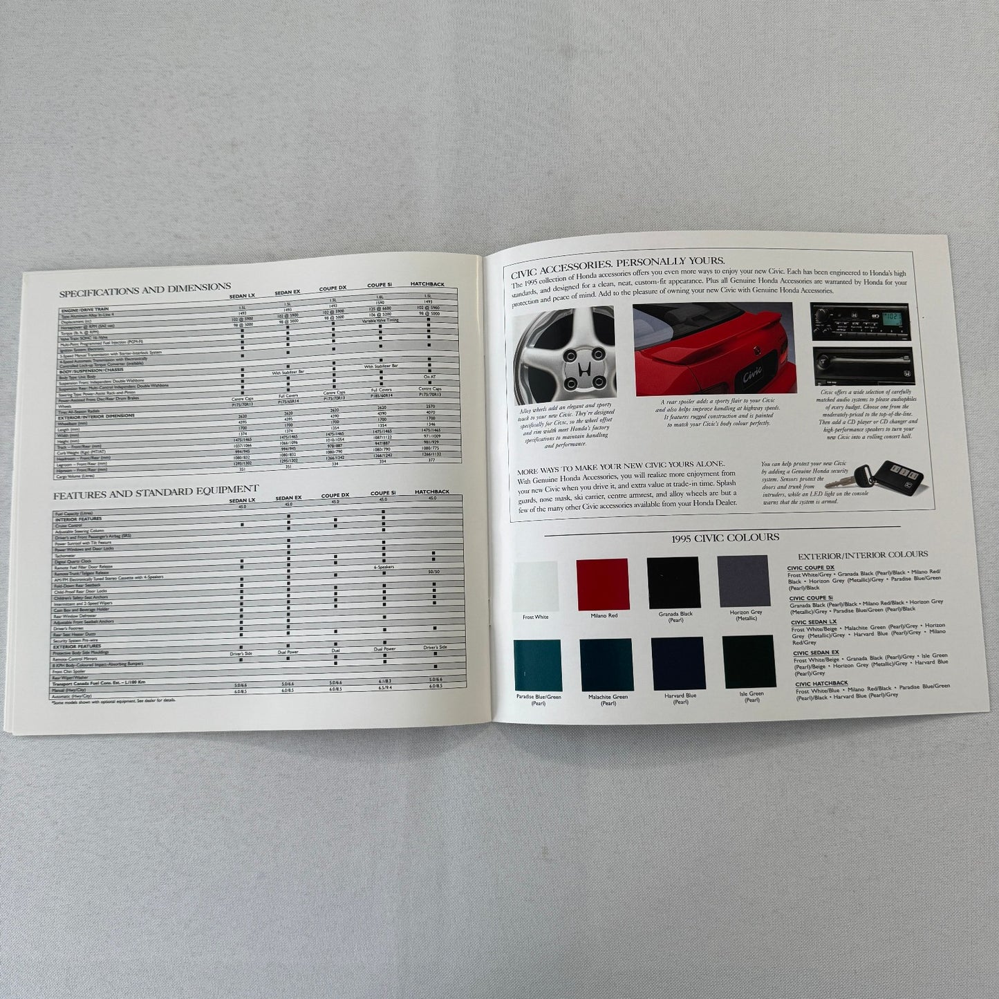 1995 Honda Civic Car Sales Brochure Catalog Hatchback Coupe Sedan Canadian