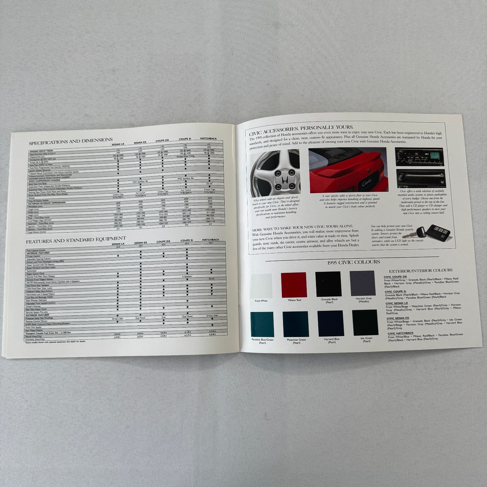 1995 Honda Civic Car Sales Brochure Catalog Hatchback Coupe Sedan Canadian