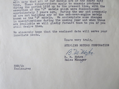 1946 Sterling Motor Truck Corporation Letter Letterhead Document 