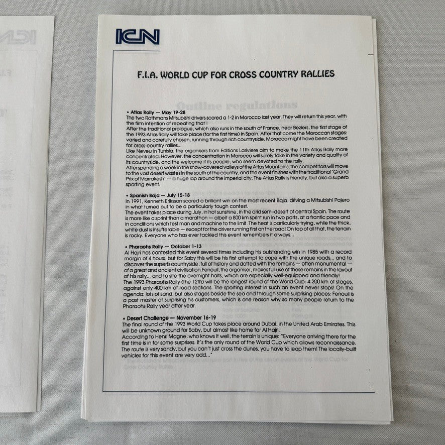 Rothmans Mitsubishi Pajero Rally Rallye Racing Press Kit 1993 FIA Cross Country
