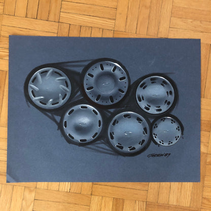 Car Styling Concept Illustration Art Drawing Sketch Vintage Lot 7x Ford Wheels