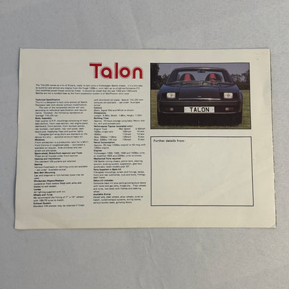 Vintage Talon VW Volkswagen Beetle Chassis Kit Car Sales Brochure Catalog