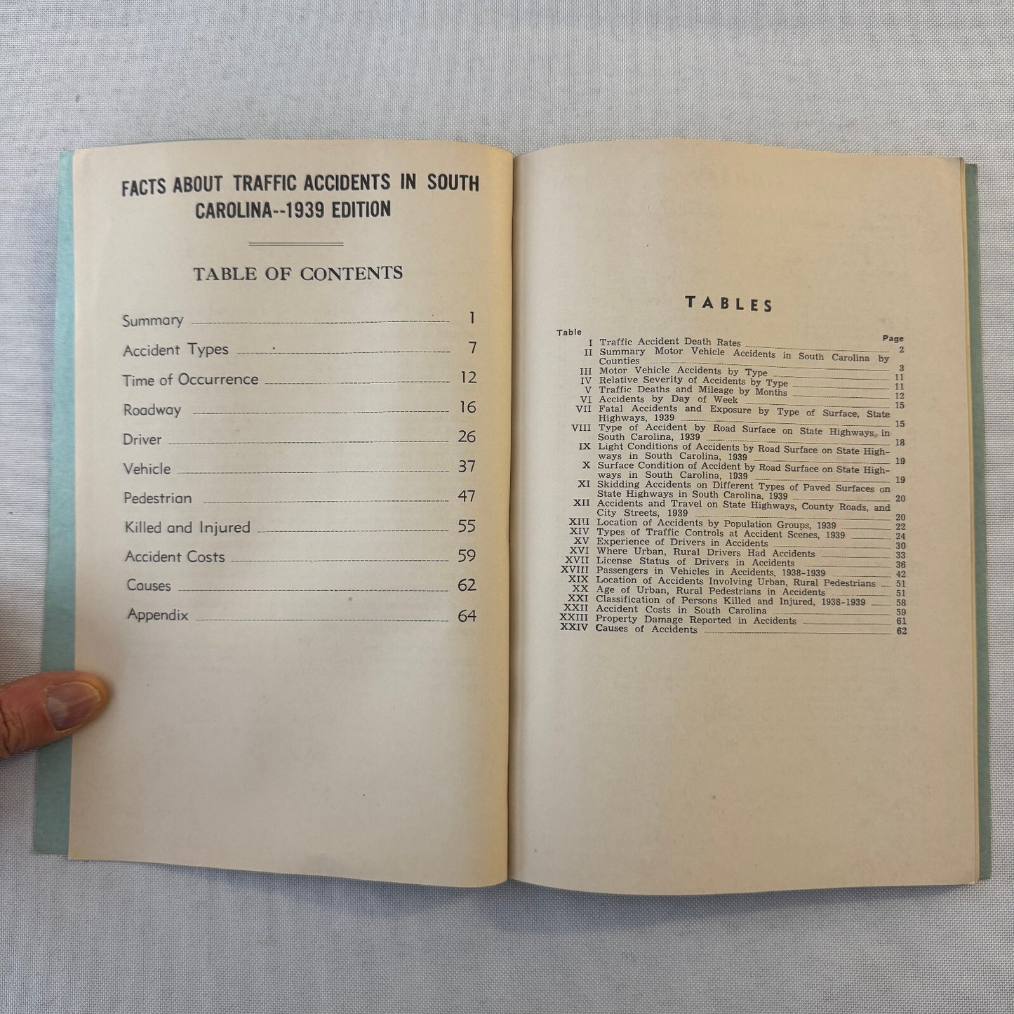 1939 South Carolina Facts about Traffic Accidents Car Automobile Report Book