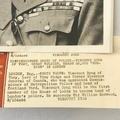 Press Photo Photograph Viscount Byng Vimy War Hero Scotland Yard Police London