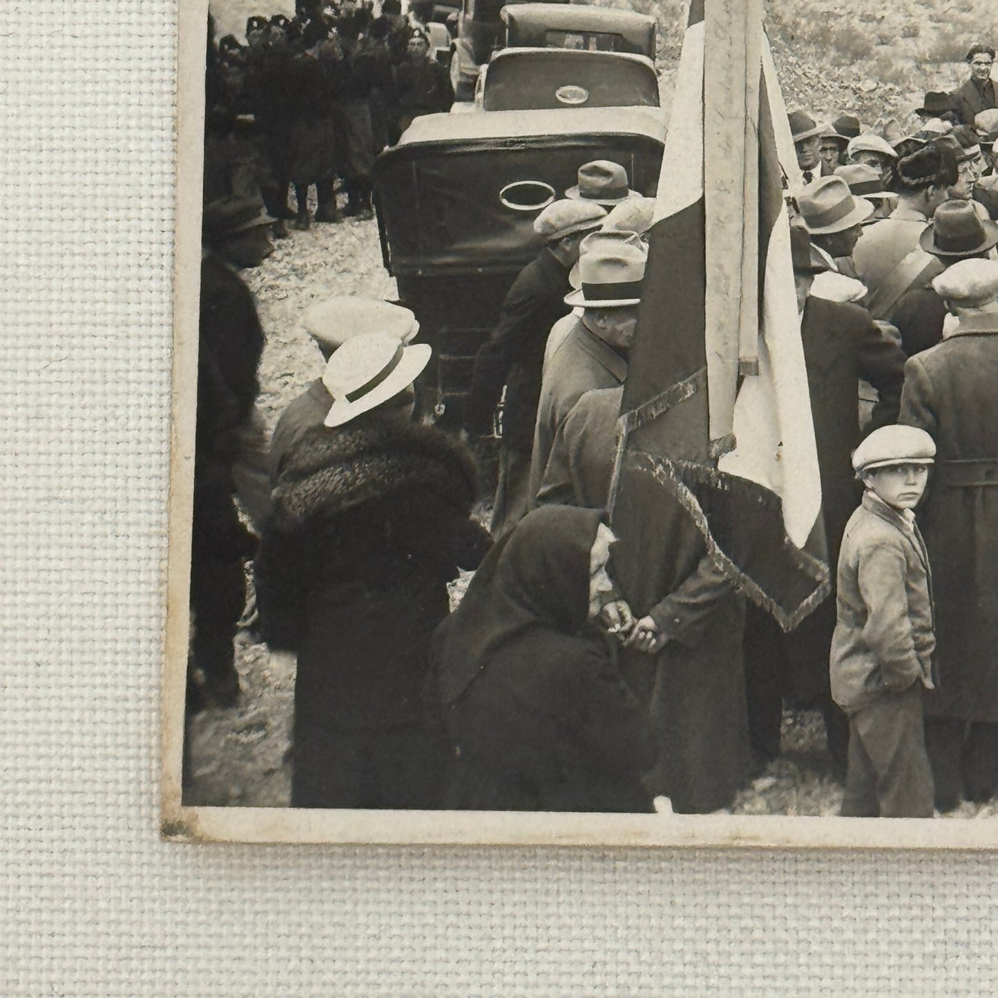 Vintage Photograph Crowd of People with Early Antique Cars Automobiles