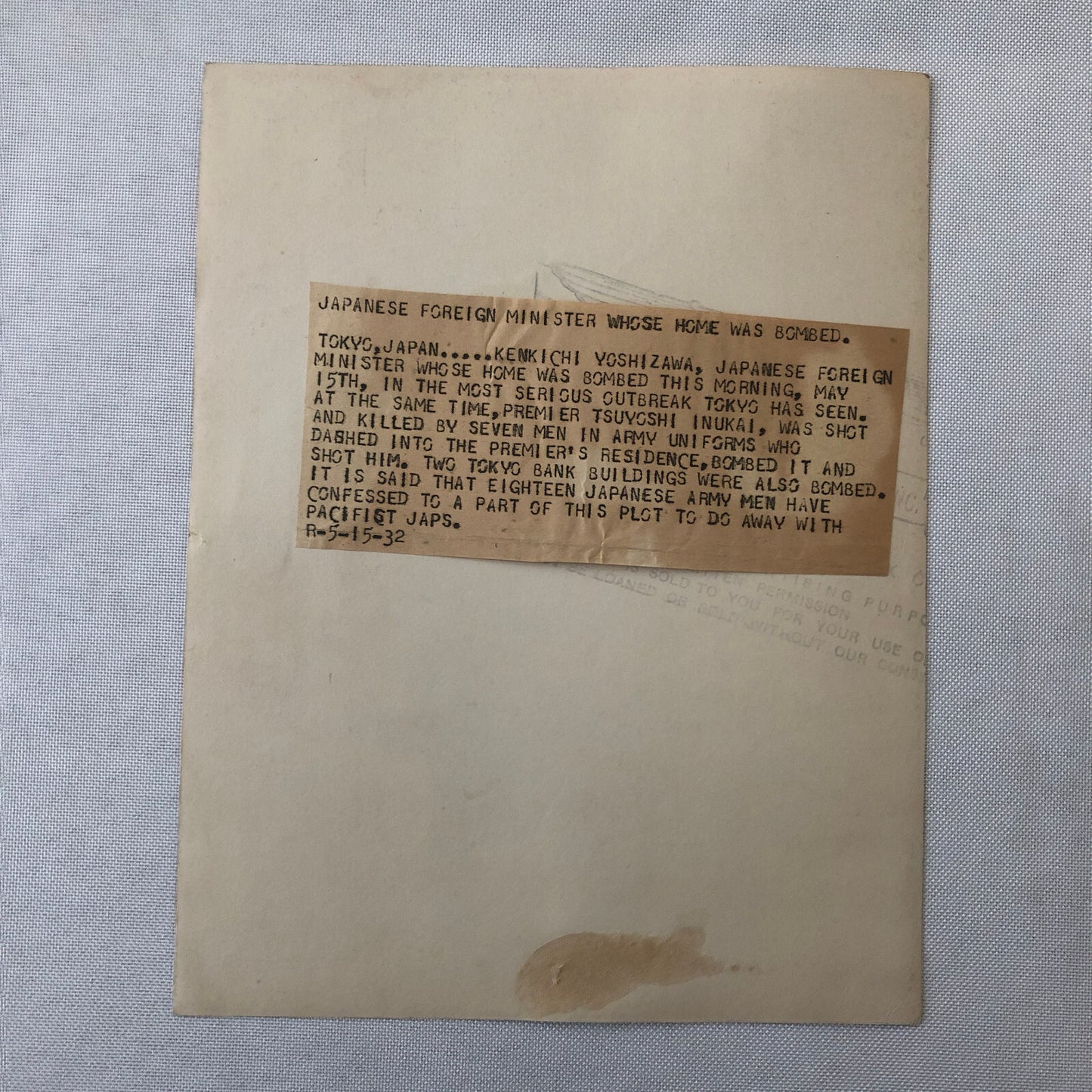 Press Photo Photograph Japanese Ambassador Kenkichi Yoshizawa Bombing