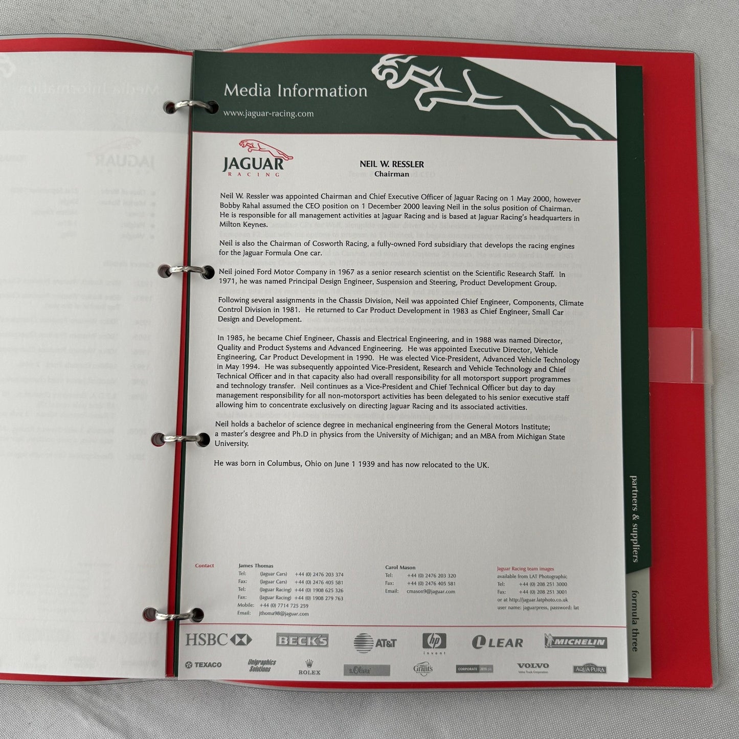 2001 Jaguar Racing Press Kit Formula 3 Formula One F1 Photos Eddie Irvine