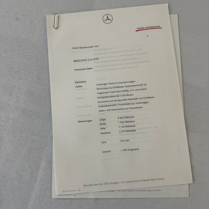 1997 Mercedes CLK GTR GT Racing Press Kit Photos GERMAN