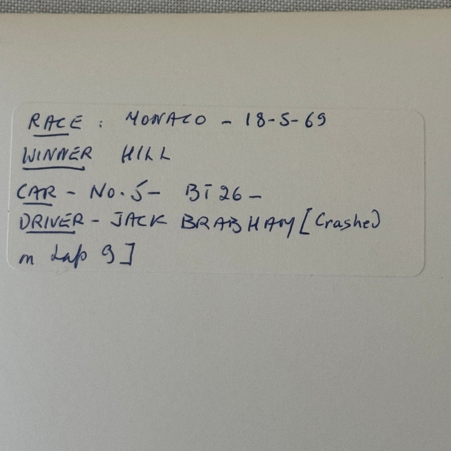 1969 Monaco Grand Prix Racing Photo Jack Brabham BT26 Car Vintage Photograph