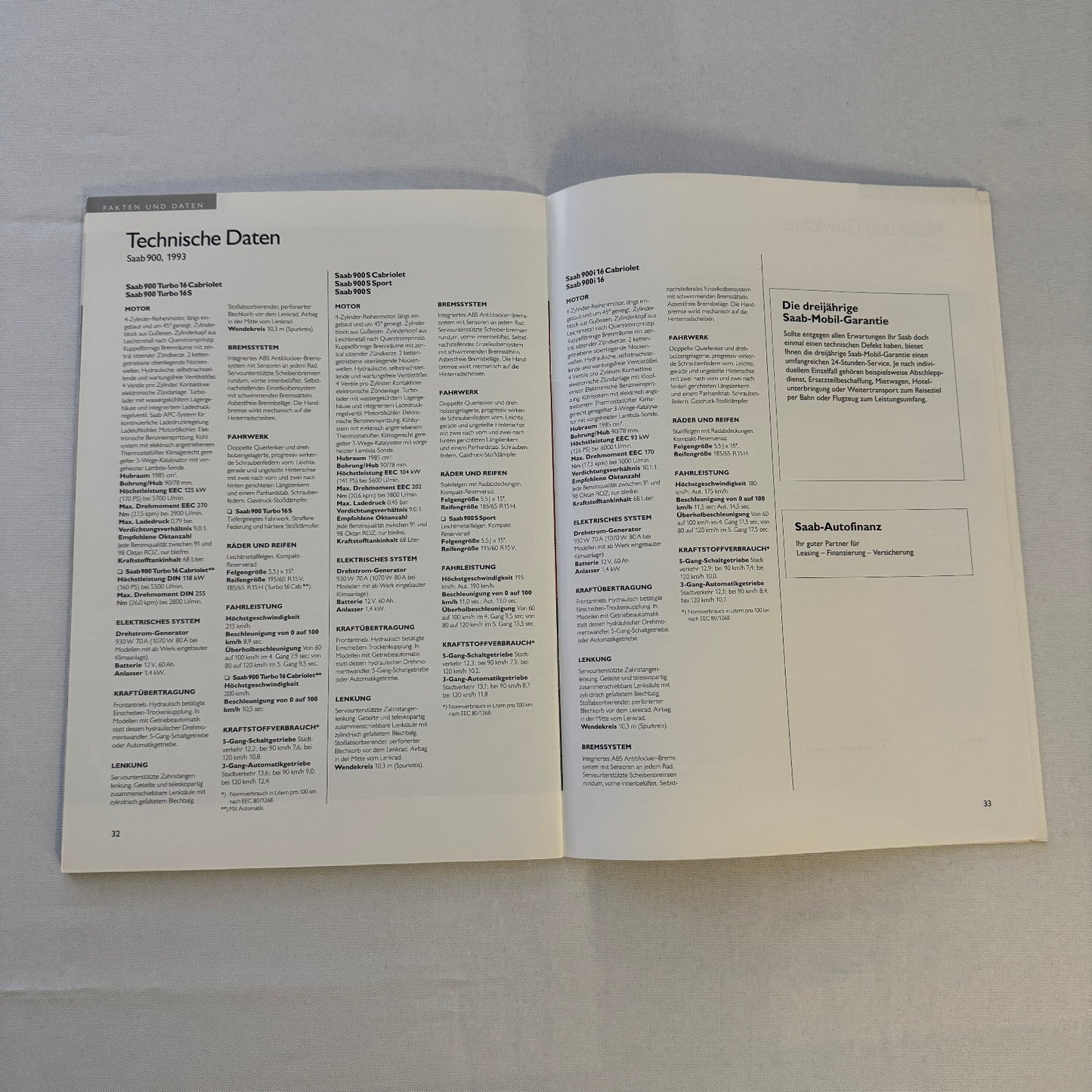 1993 Saab 900 Car Sales Brochure Catalog Saab 900 Cabriolet Turbo 16S GERMAN