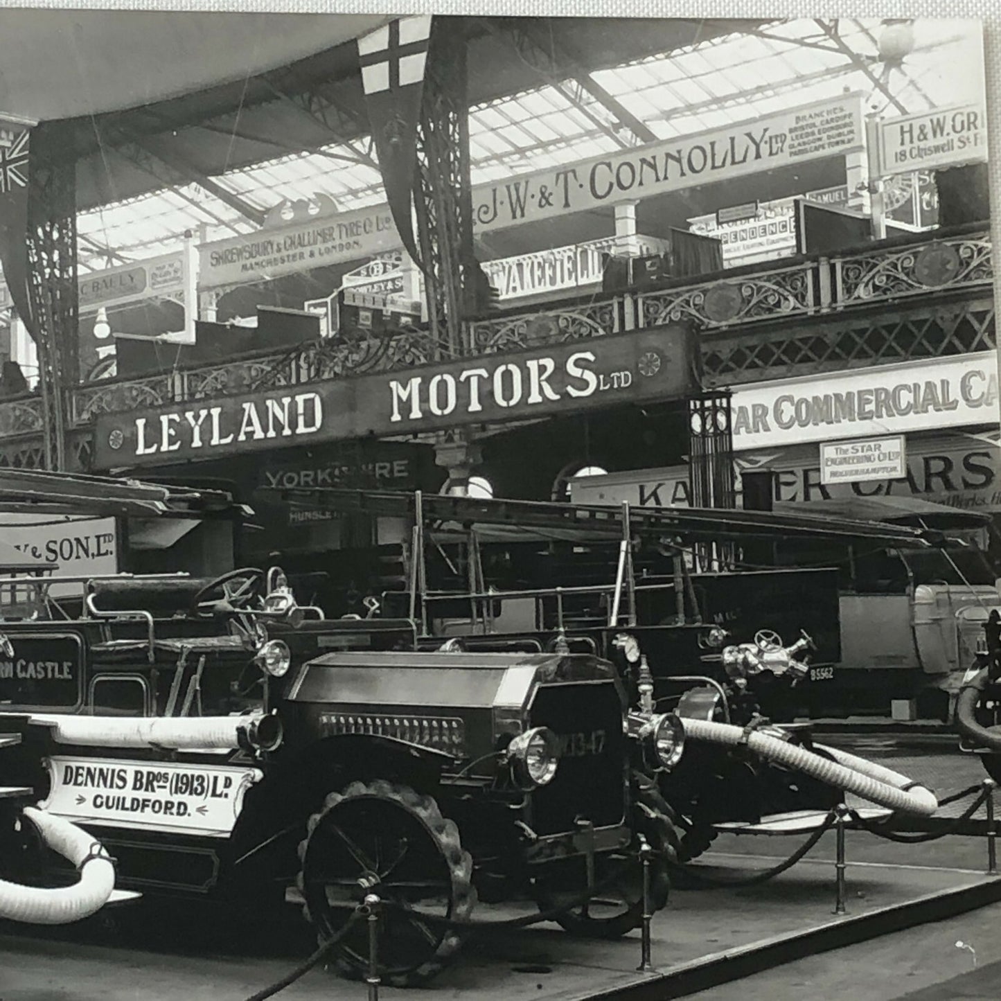 Antique Museum Photo Photograph Print Fire Truck in Museum Leyland Motors Sign +