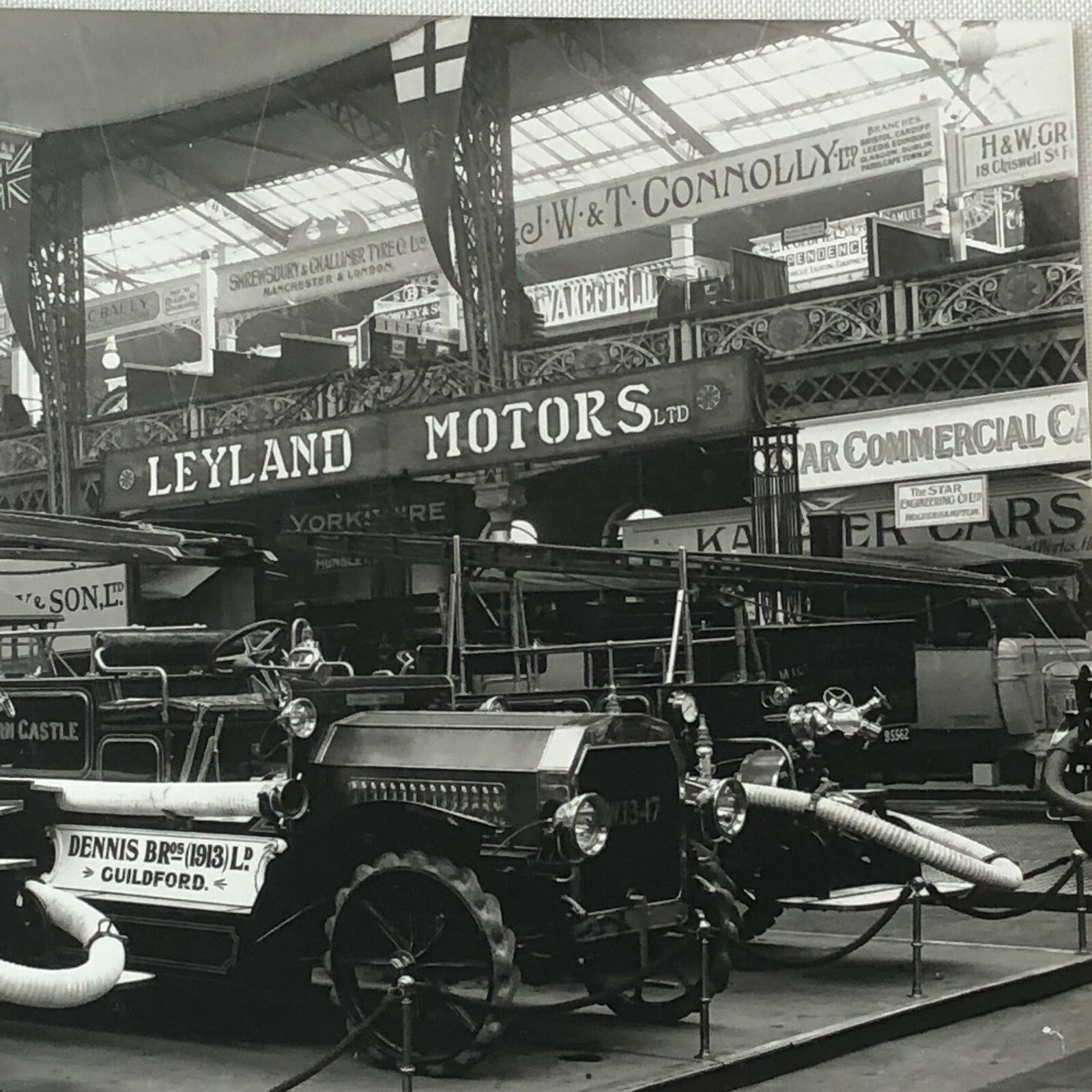 Antique Museum Photo Photograph Print Fire Truck in Museum Leyland Motors Sign +