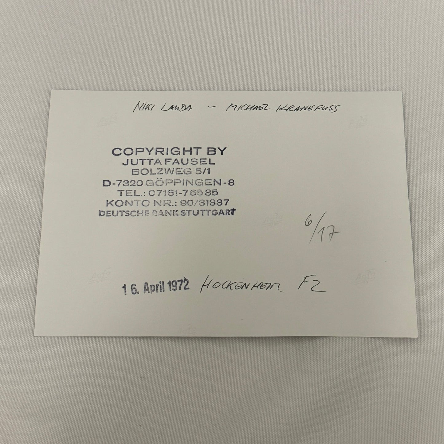 Vintage Racing Photo Niki Lauda Michael Kranefuss 1972 Hockenheim F2 Motorsport