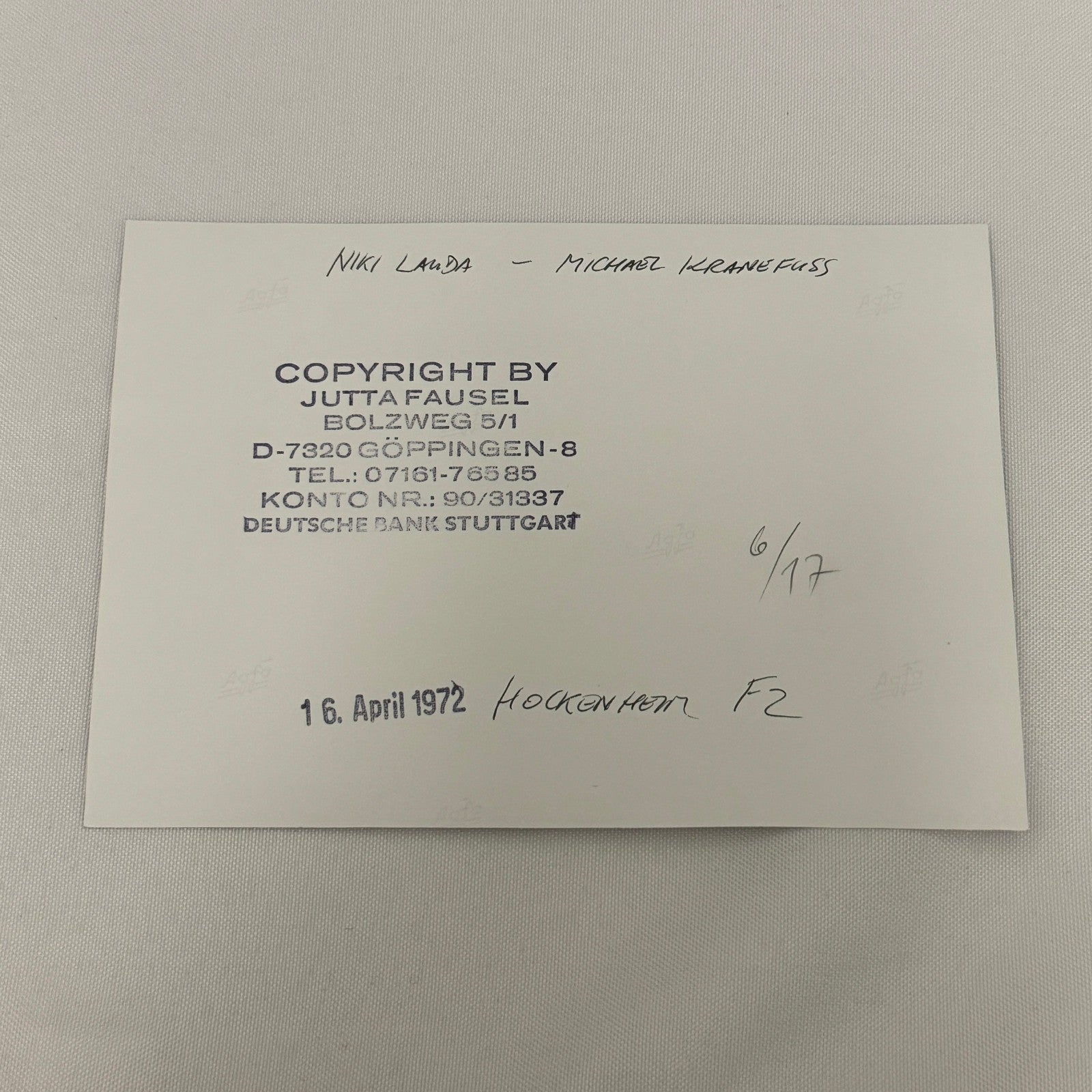 Vintage Racing Photo Niki Lauda Michael Kranefuss 1972 Hockenheim F2 Motorsport