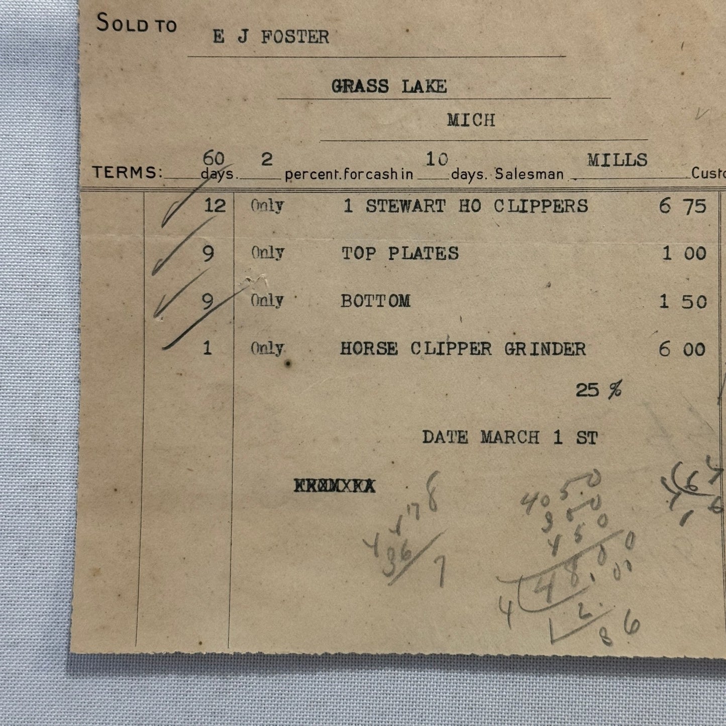1908 Detroit Michigan Document Invoice Standart Brothers Limited Hardware
