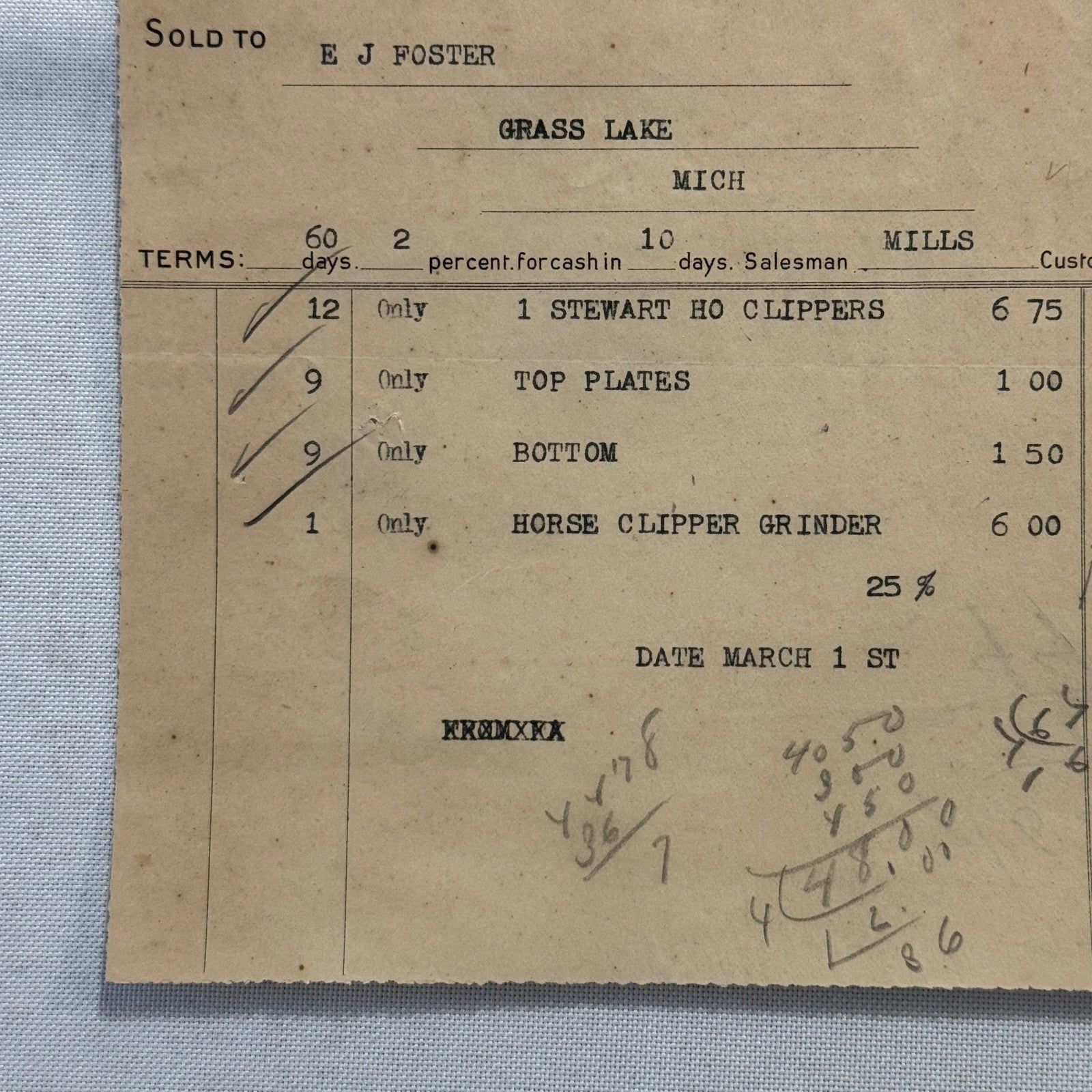 1908 Detroit Michigan Document Invoice Standart Brothers Limited Hardware