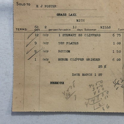 1908 Detroit Michigan Document Invoice Standart Brothers Limited Hardware