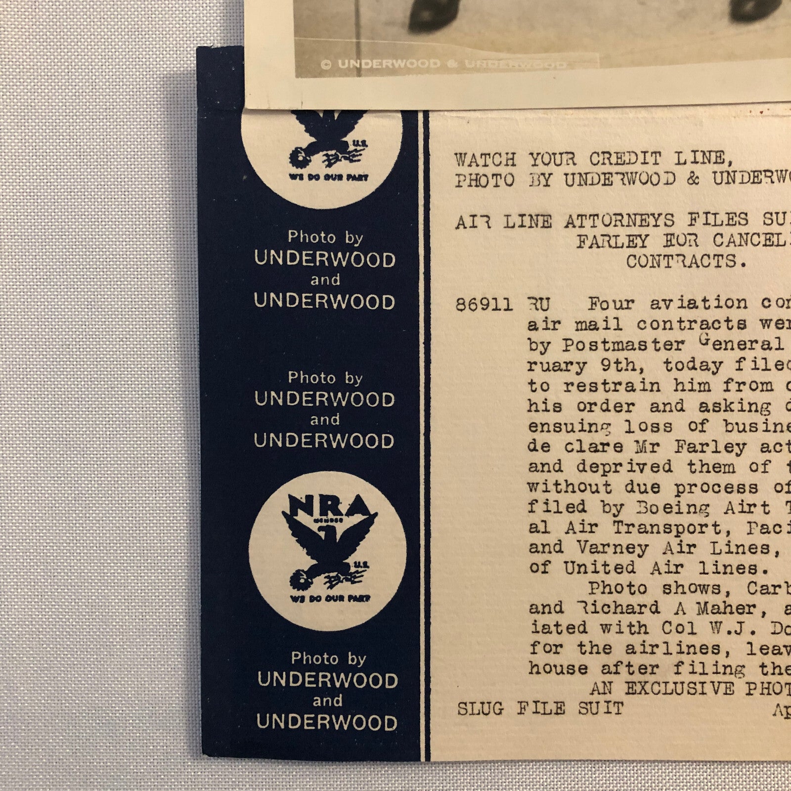 Press Photo Photograph Cancelled Airmail Contracts Lawsuit Underwood & Underwood