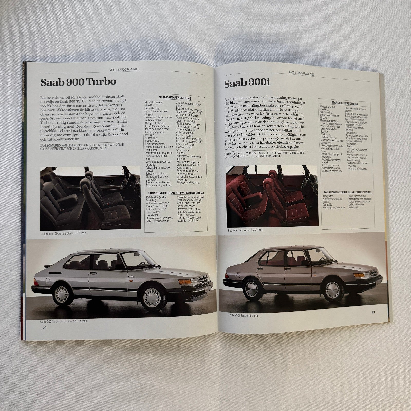 Vintage Saab 900 Car Sales Brochure Catalog 900 Turbo 900i 900C Car SWEDISH Text