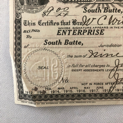 Independent Order of Odd Fellows Official Membership Certificate Document Lot 4x