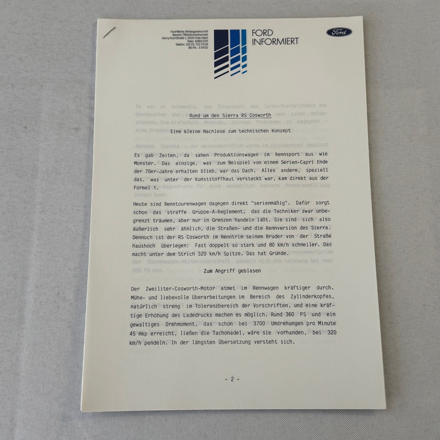 1987 Ford Sierra Cosworth XR4Ti Racing Team Press Kit Photos GERMAN