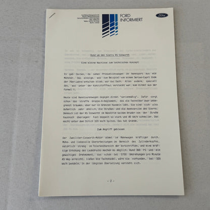 1987 Ford Sierra Cosworth XR4Ti Racing Team Press Kit Photos GERMAN