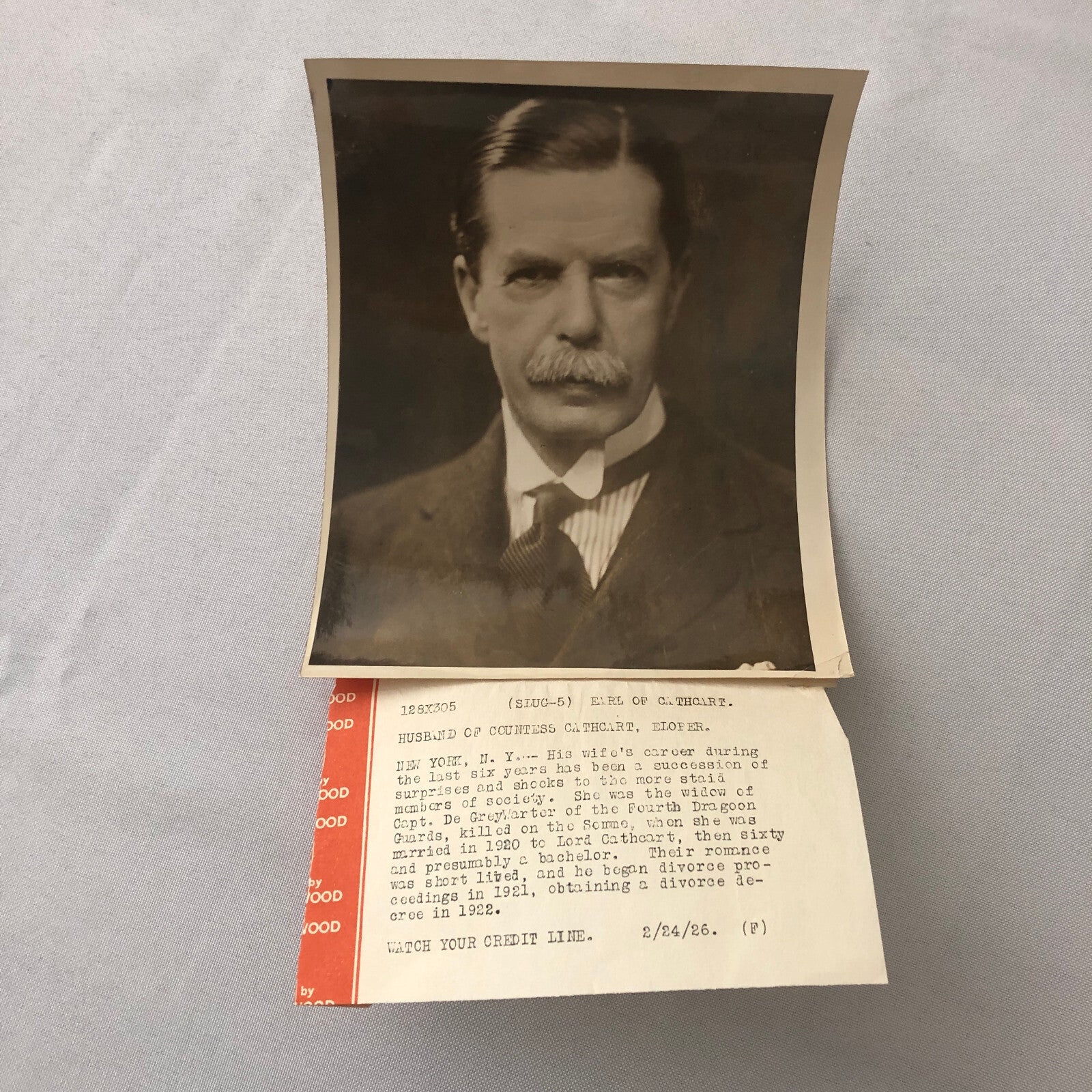 Press Photo Photograph Society Scandal Earl of Cathcart Divorce 1926