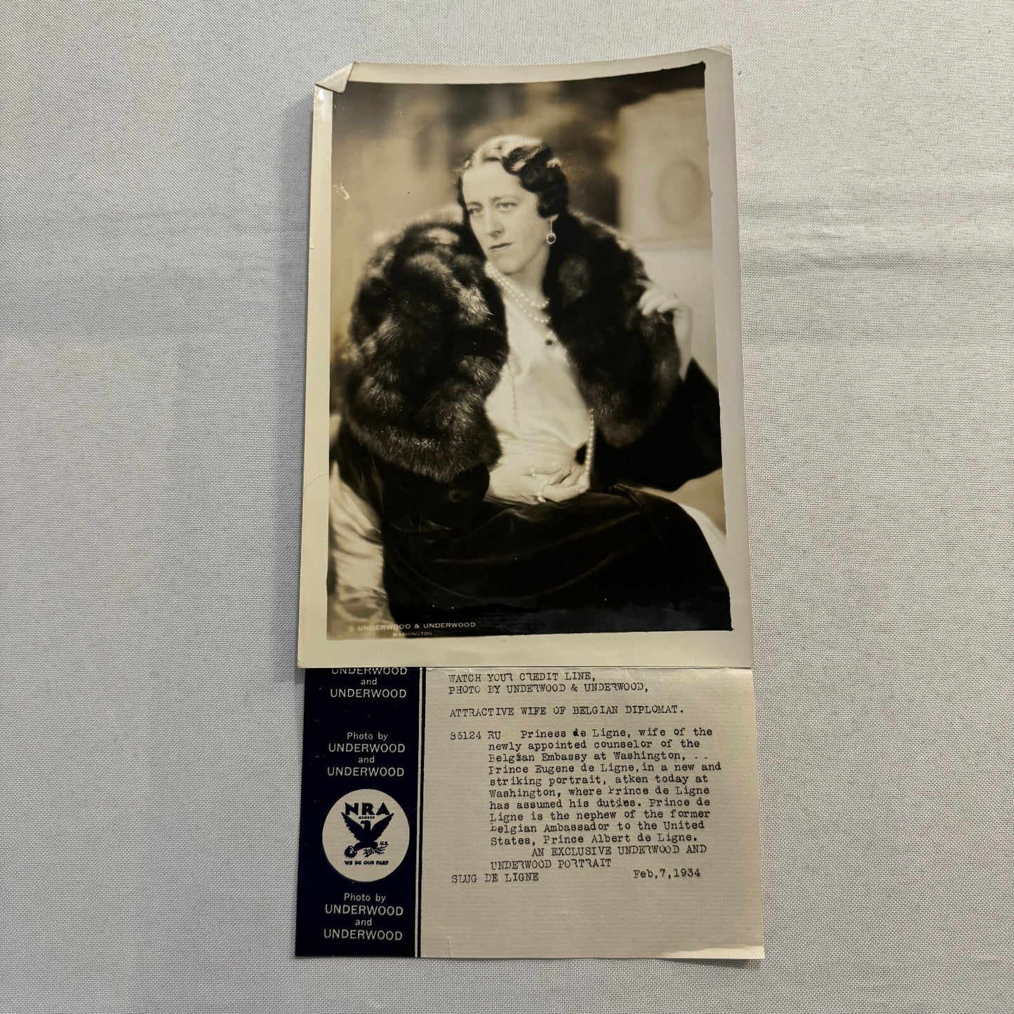 1934 Press Photo Photograph Wife of Belgian Diplomat Eugene de Ligne Fashion