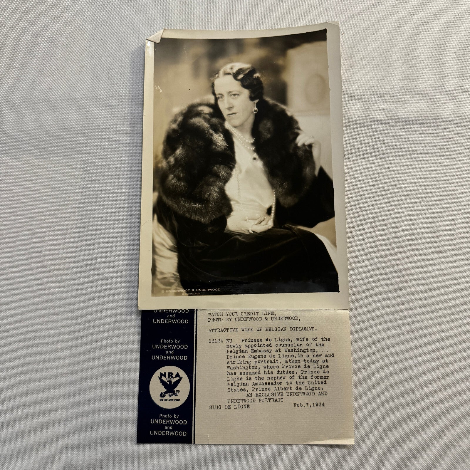 1934 Press Photo Photograph Wife of Belgian Diplomat Eugene de Ligne Fashion