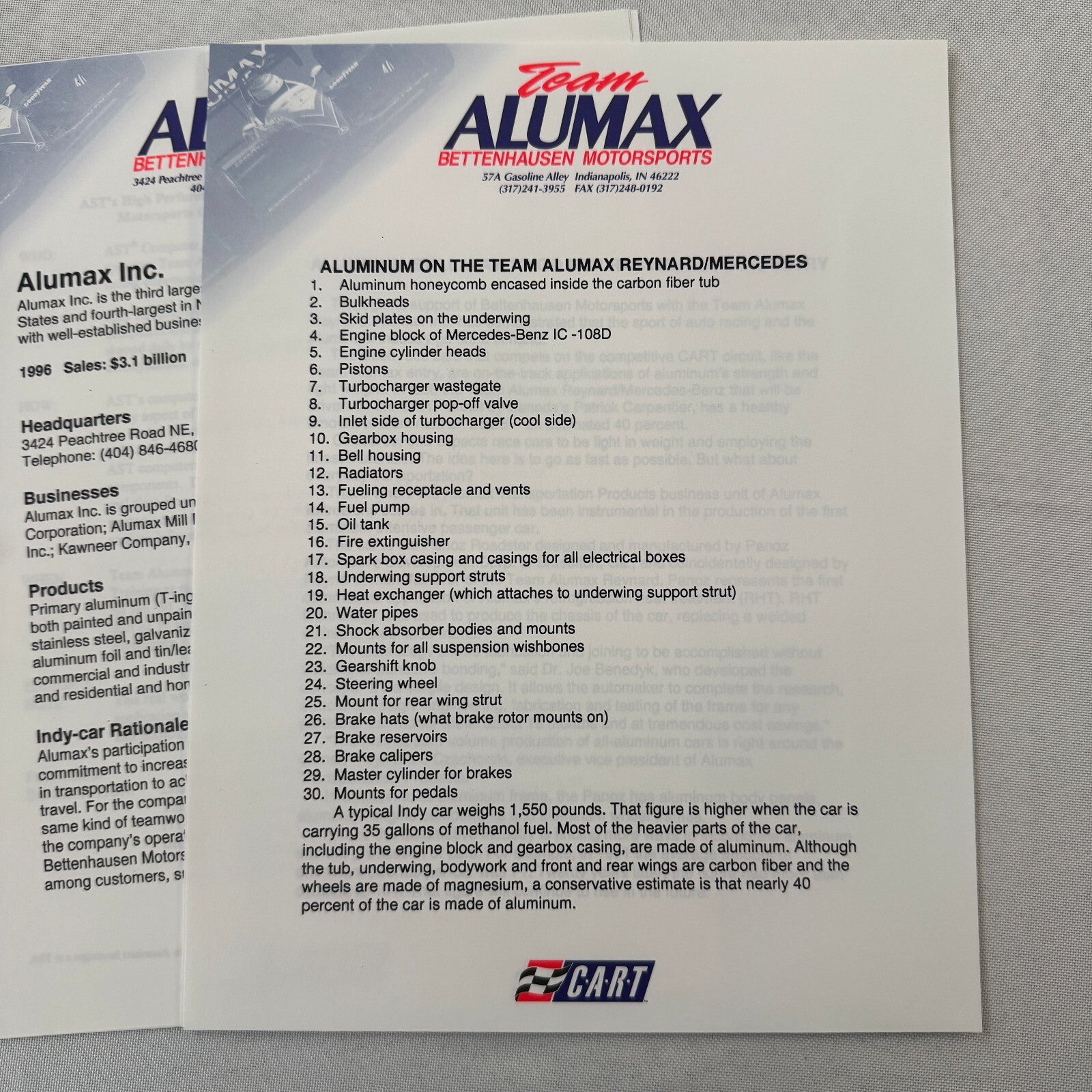 Bettenhausen Alumax Racing Press Kit Brochure 1997 CART Patrick Carpentier