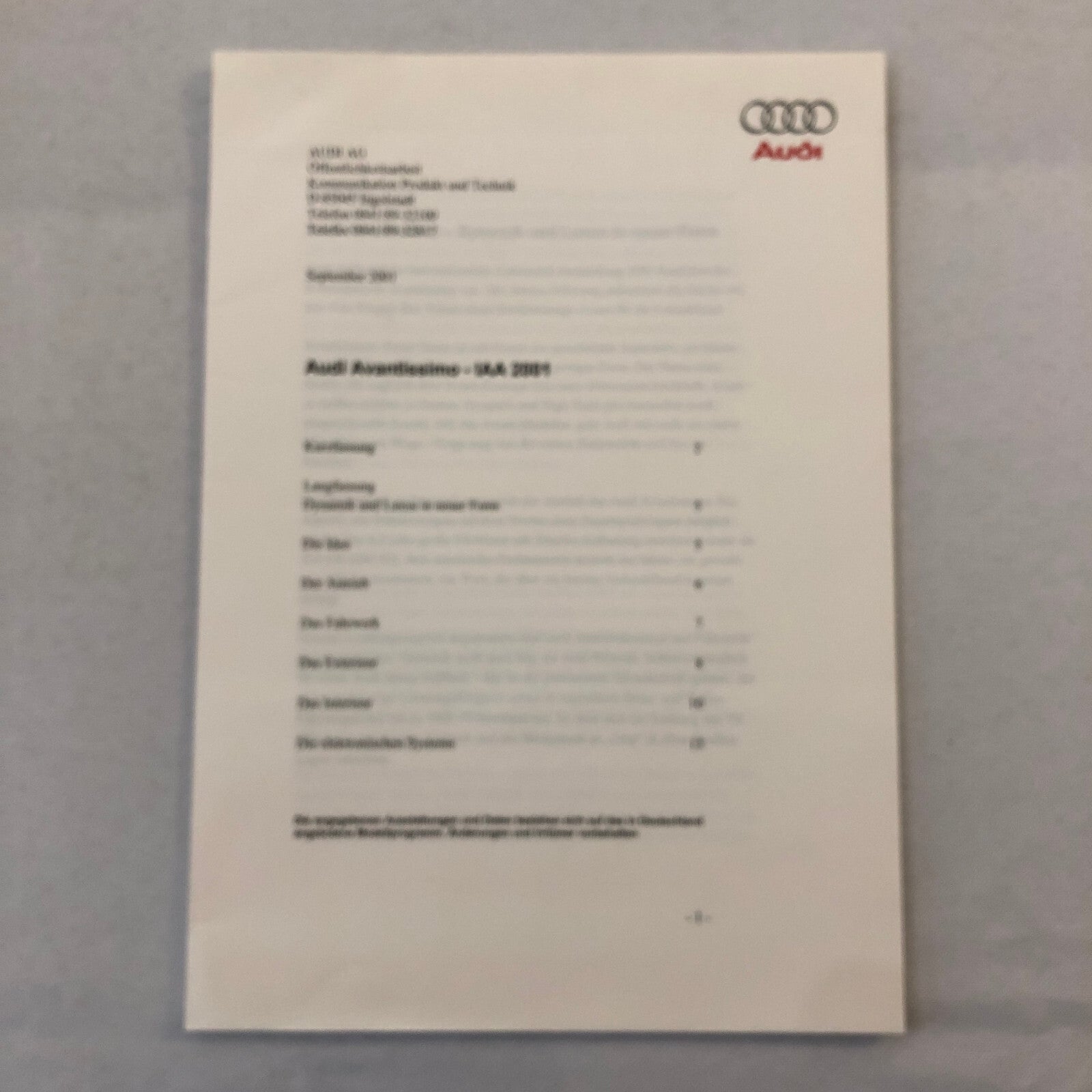 2001 Audi Avantissimo Concept Car Prototype Press Kit Photos CD GERMAN