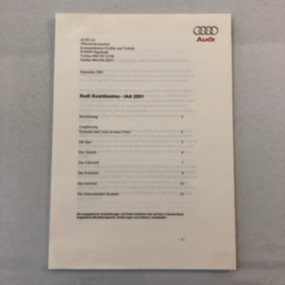 2001 Audi Avantissimo Concept Car Prototype Press Kit Photos CD GERMAN