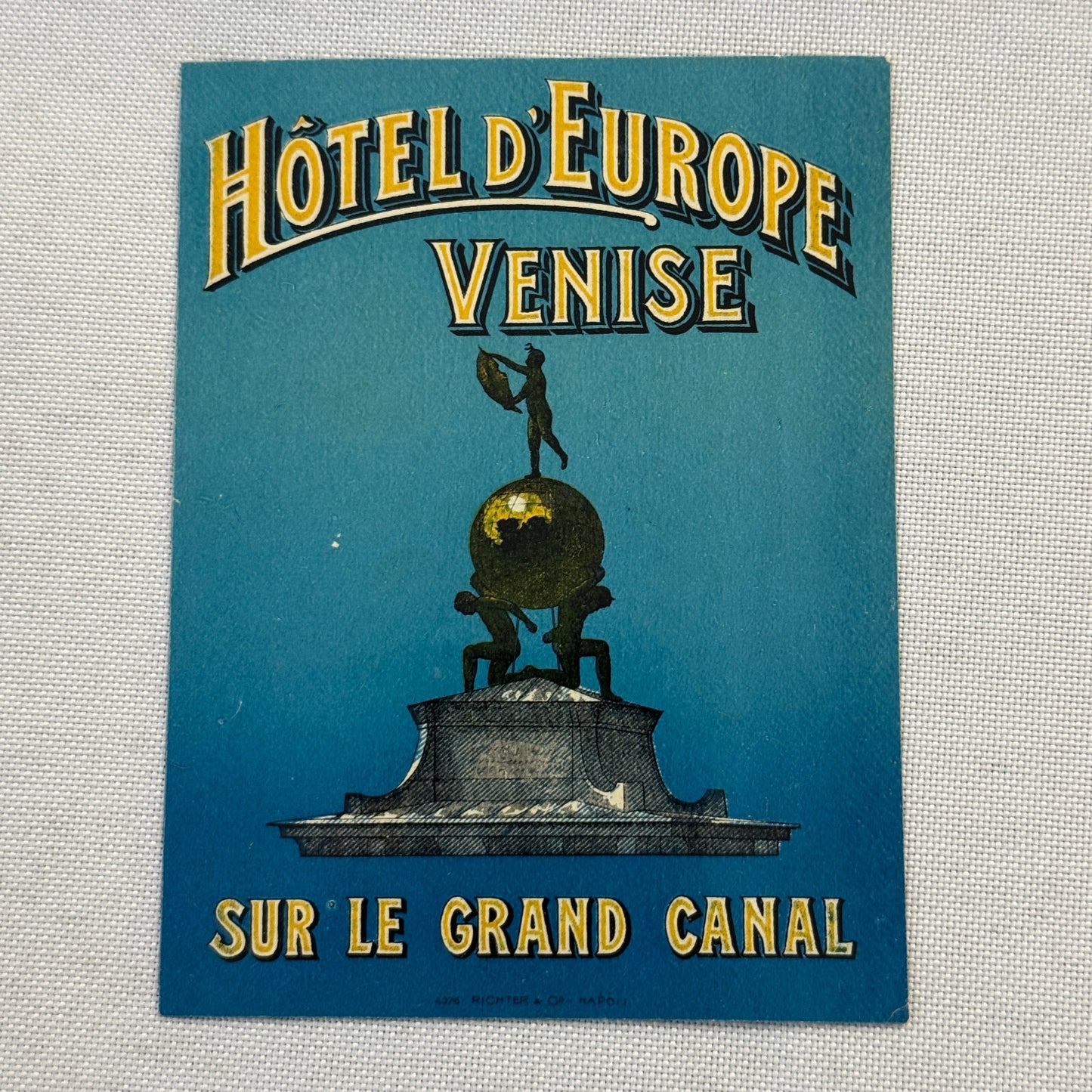 Vintage Hotel Travel Label Venice Italy Venise Hotel D'Europe