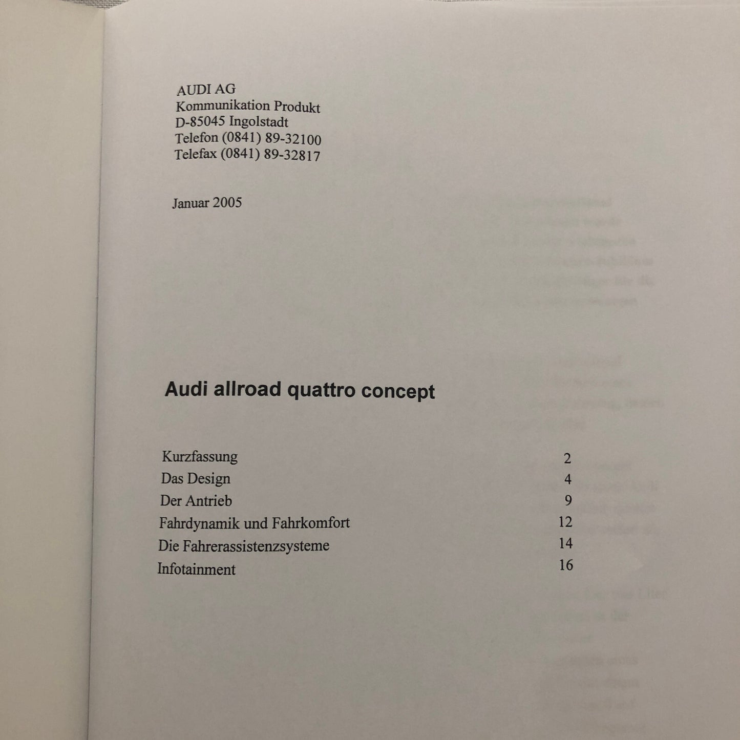 Audi Allroad Quattro Station Wagon Concept Car Press Kit Photo CD GERMAN Text