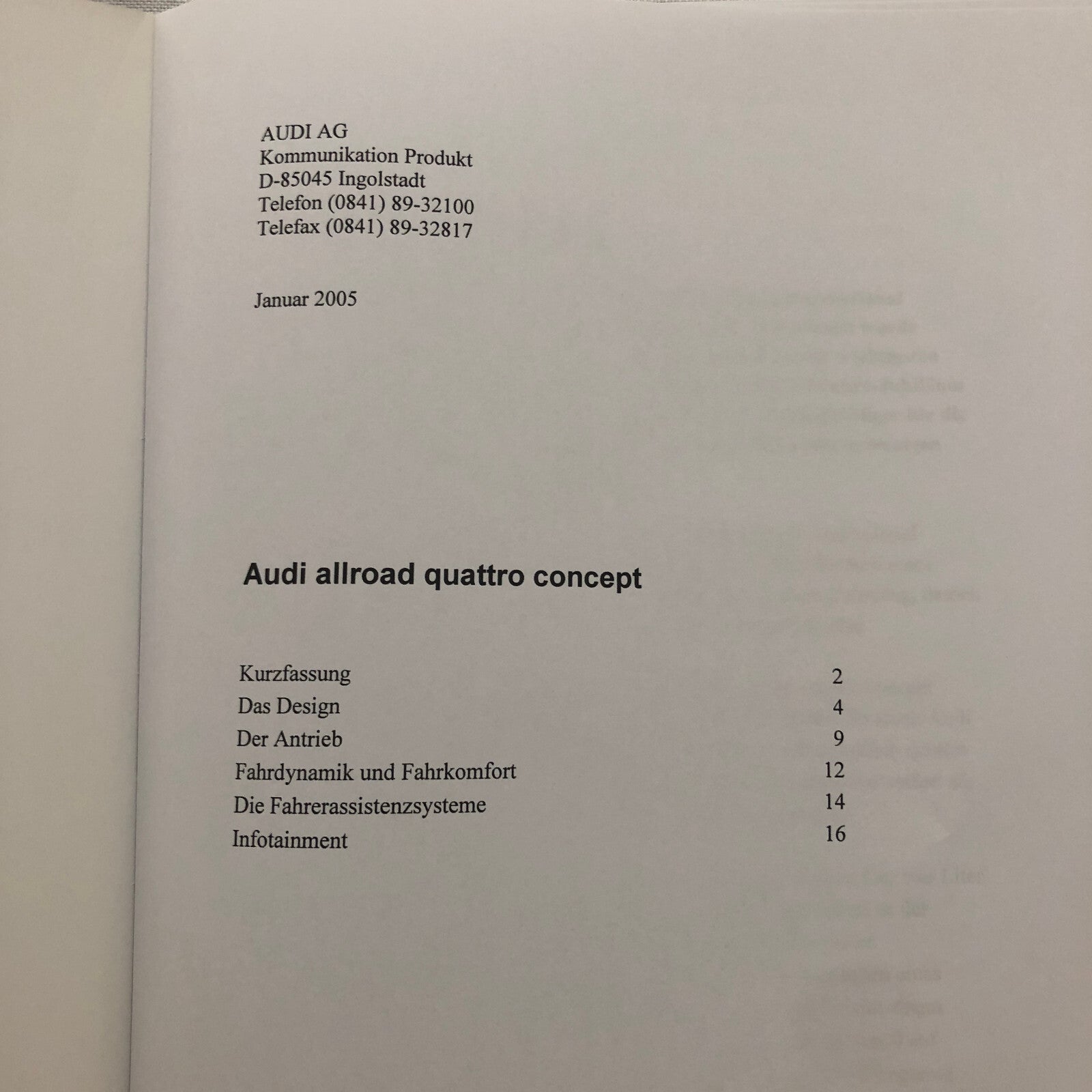 Audi Allroad Quattro Station Wagon Concept Car Press Kit Photo CD GERMAN Text