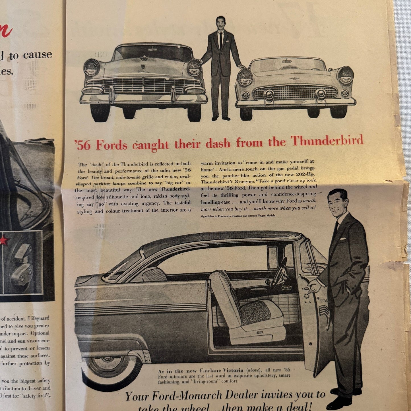 1956 Ford Car Sales Brochure Newspaper Crown Victoria Thunderbird Tudor Wagon +