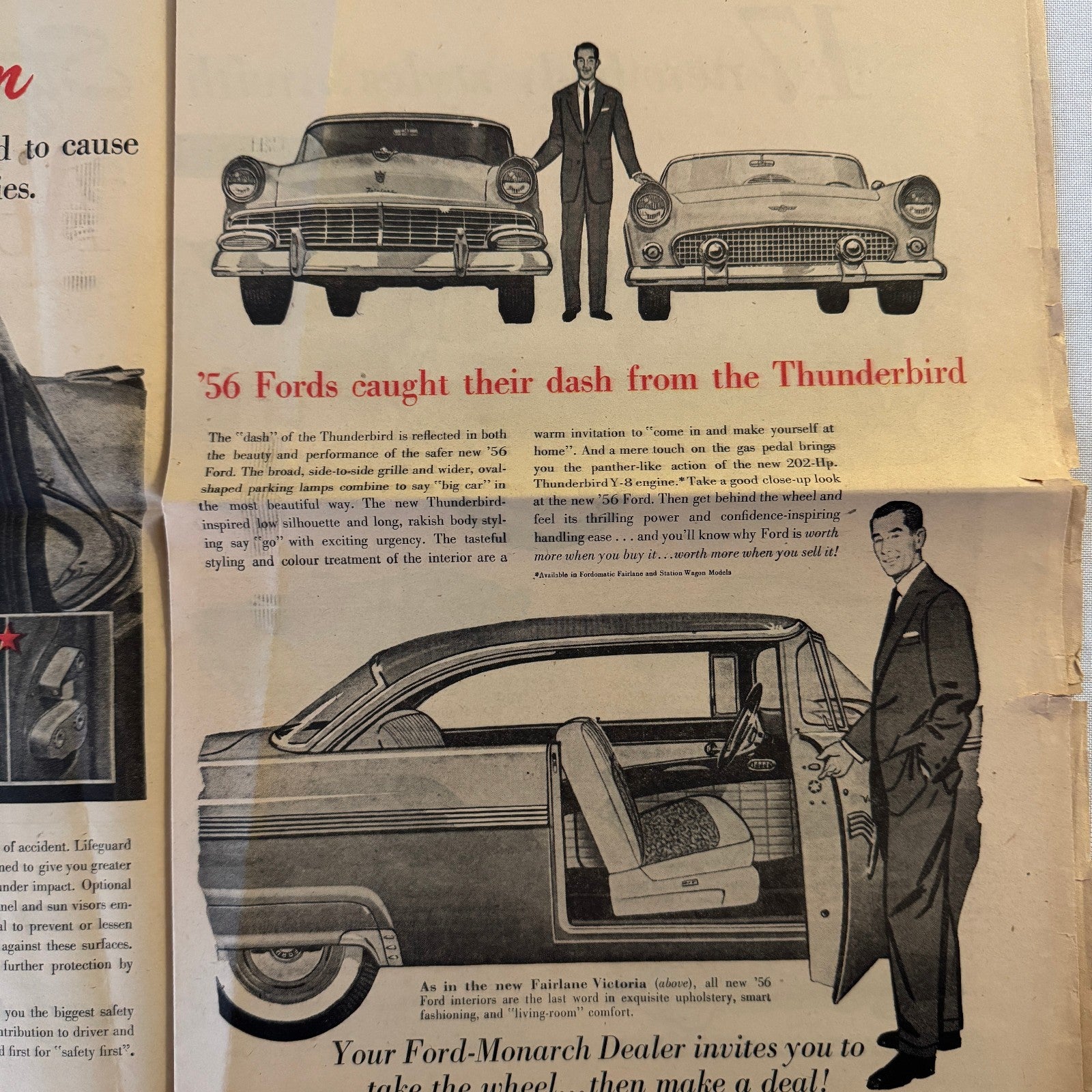 1956 Ford Car Sales Brochure Newspaper Crown Victoria Thunderbird Tudor Wagon +