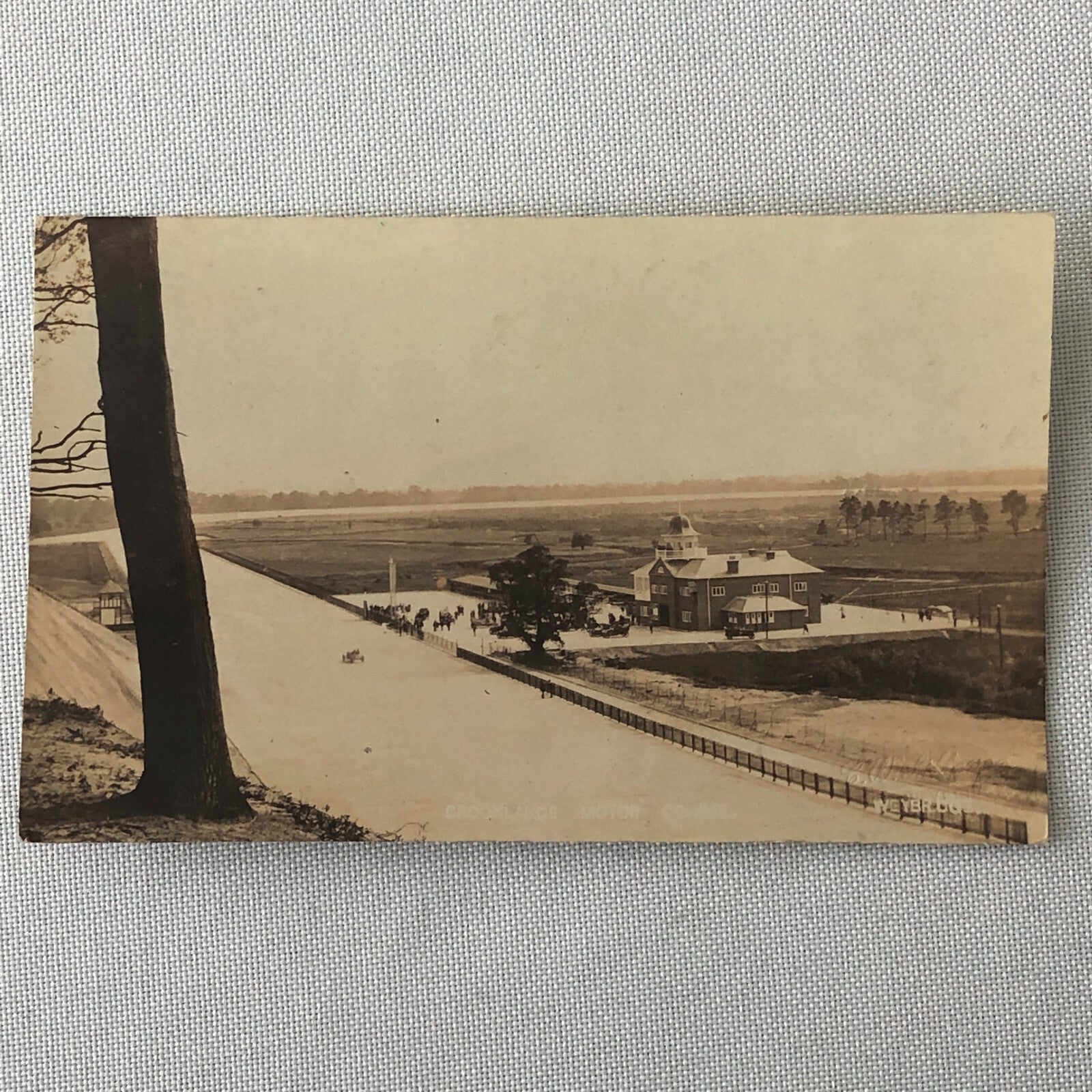 Antique RPPC Real Photo Postcard Brooklands Motor Course Racetrack Car Racing 